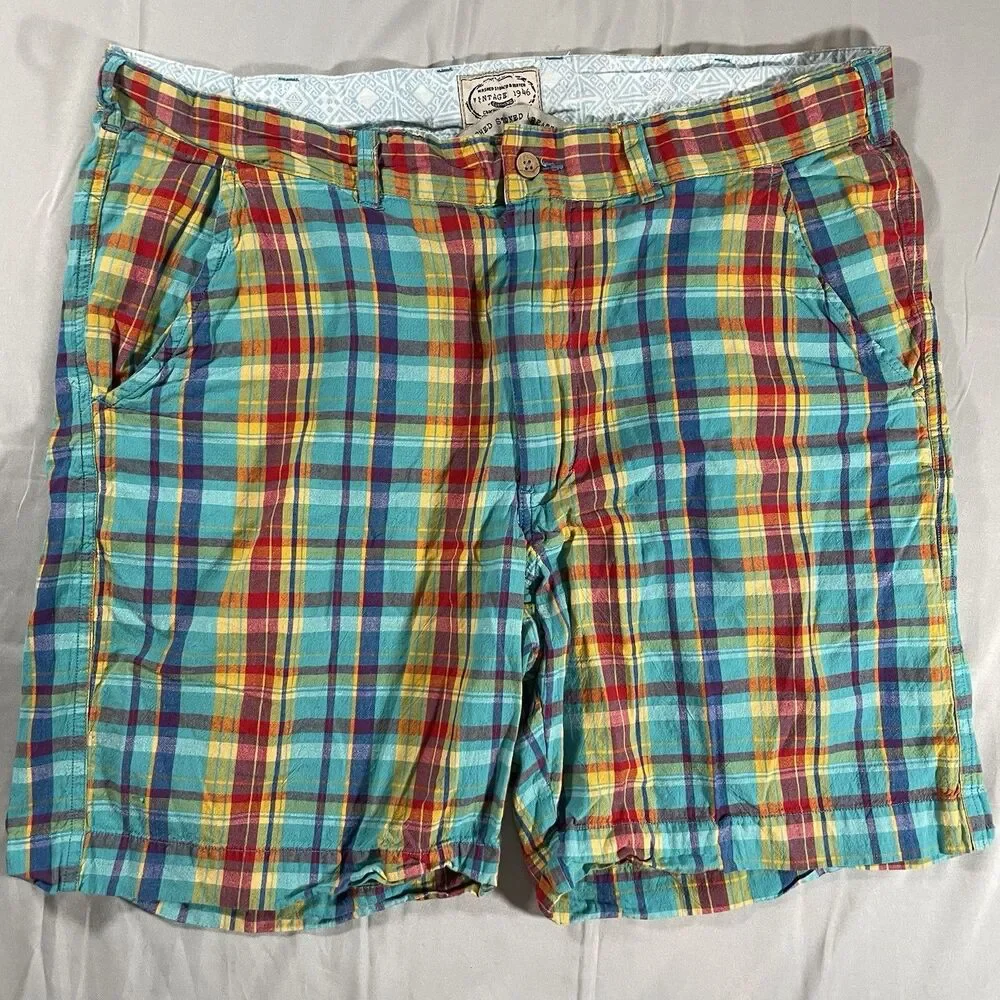 Washed Stoned Beaten Vintage 1946 Plaid Bermuda Shorts Mens Size 38